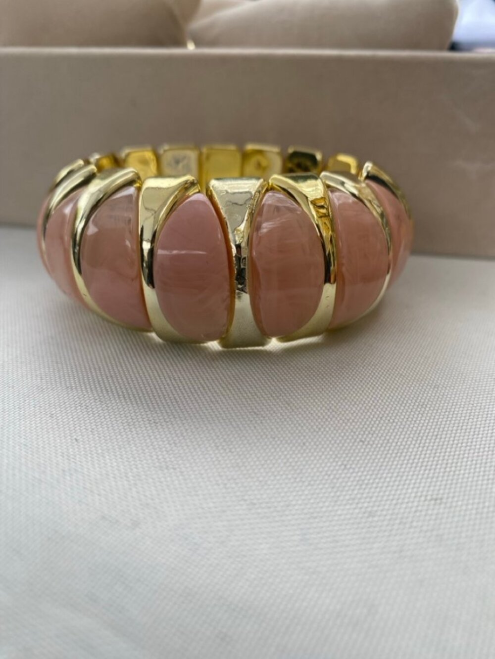 Blush Pink Gold Stretch Bangle Bracelet Chunky Dome